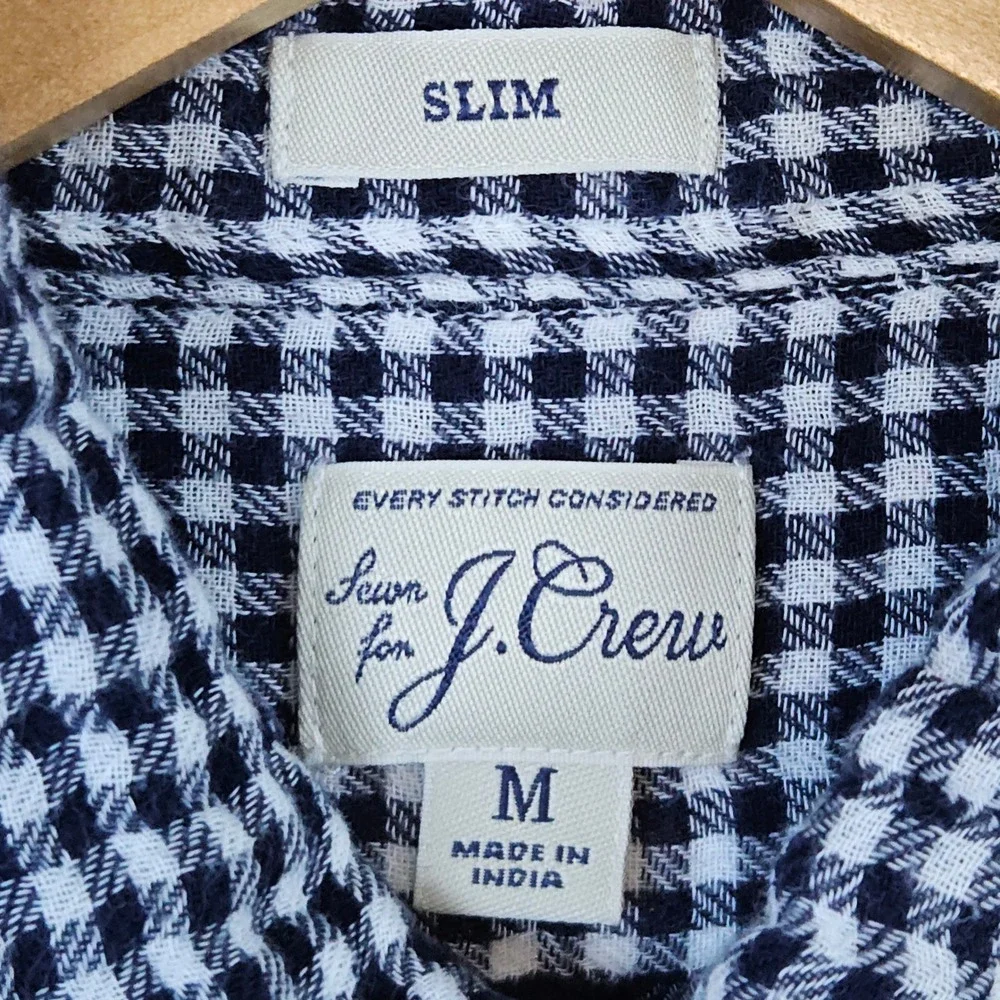 J Crew Men's Navy & White Mini-Check Shirt Size M Slim Fit‎ Super Soft Thick